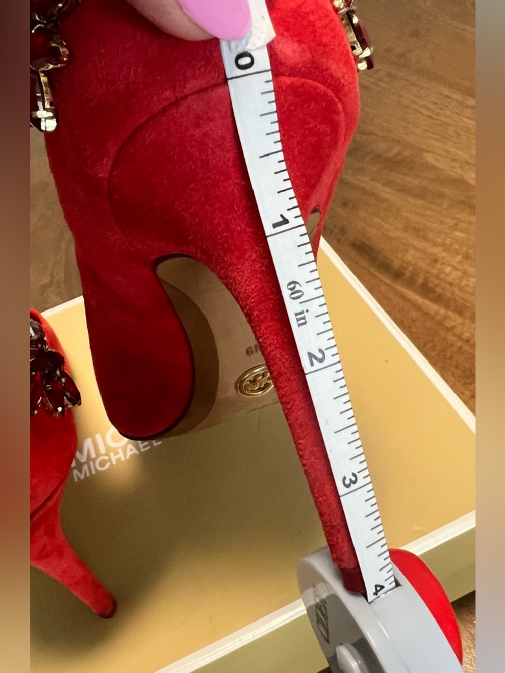 MICHAEL Michael Kors Red Suede Pointed Toe Pumps with Jeweled Back - Picture 7 of 7